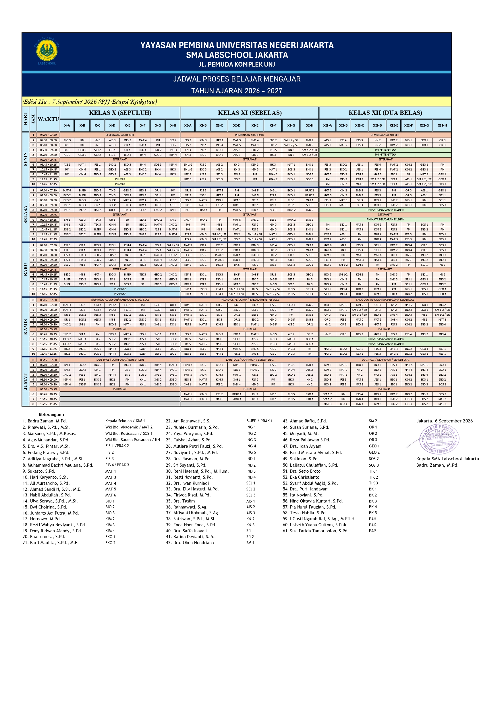 Jadwal Pelajaran PJJ - Abu Vulkanik